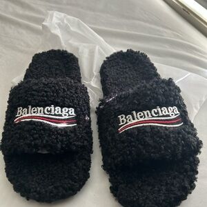 Balenciaga Black Fuzzy Slides